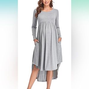 Grey Maternity High Low Dress